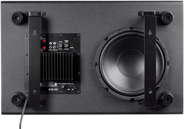 Alt view image 5 of 6 - Monoprice SSW-10 Powered Slim 10 Inch Subwoofer - Black | 150 Watt, Low Profile, Powerful Amp, Low pass