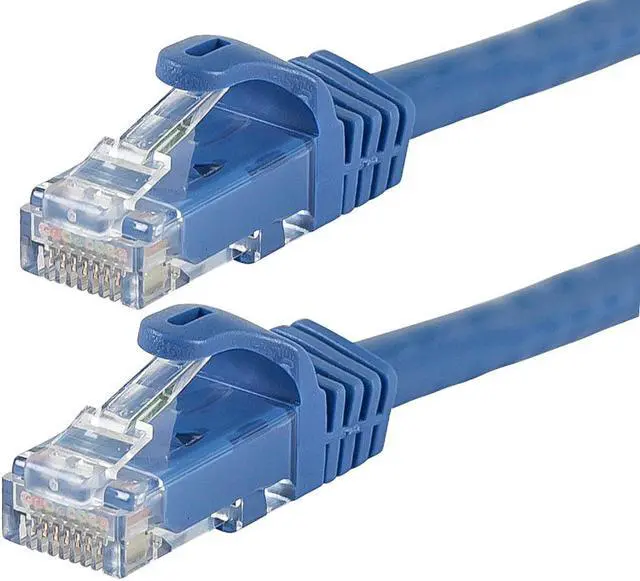 Main image of Monoprice Cat5e Ethernet Patch Cable - 50 Feet - Blue | Network Internet Cord - RJ45, Stranded, 350Mhz, UTP, Pure Bare Copper Wire, 24AWG - Flexboot Series
