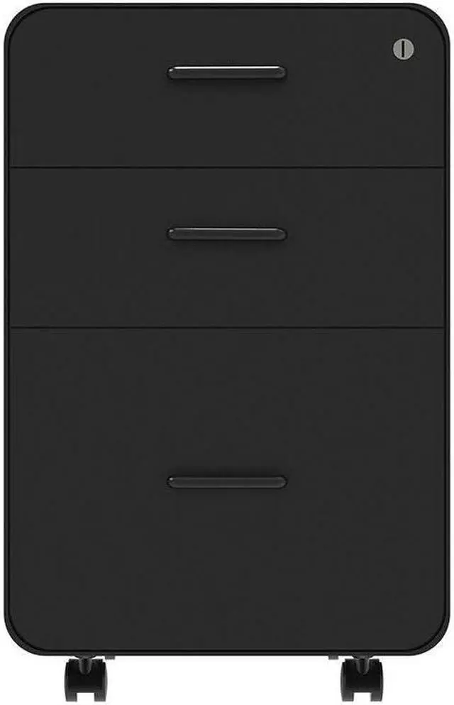 Alt view image 5 of 6 - Monoprice Round Corner 3-Drawer File Cabinet - Black With Lockable Drawer - Workstream Collection