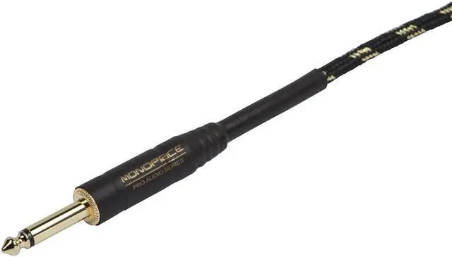 Alt view image 3 of 8 - Monoprice Braided Cloth 1/4 Inch (TS) Male 20AWG Instrument Cable Cord - 50 Feet- Black (Gold Plated)
