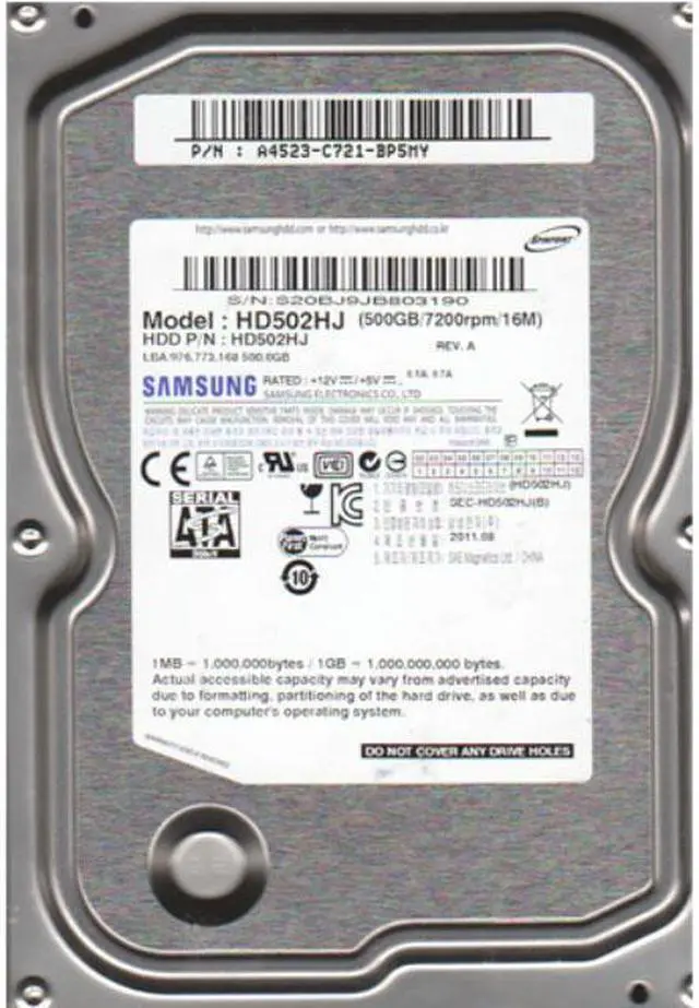 Alt view image 2 of 5 - Samsung HD502HJ Spinpoint F3 HD502HJ 500 GB Hard Drive - 3.5" Internal - SATA (SATA/300)