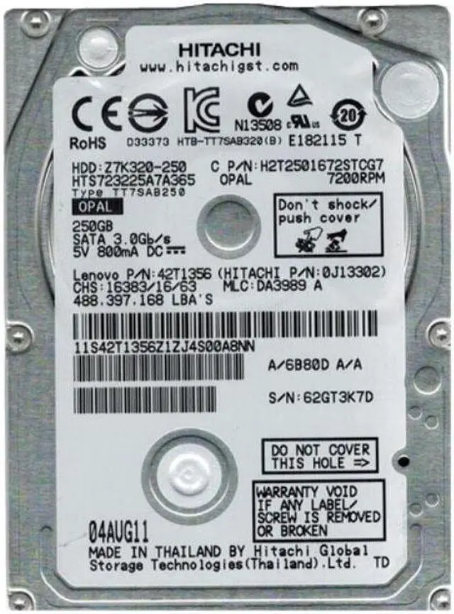 Main image of HTS723225A7A365 HITACHI 250GB 7200RPM 300MBPS INTERNAL HARD DRIVE