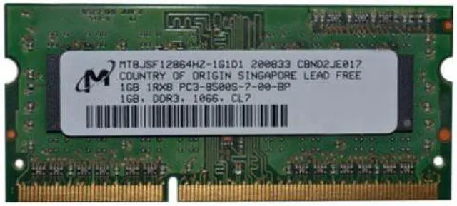 Main image of MT8JSF12864HZ-1G1D1 MICRON 1GB DDR3 1066MHZ PC3-8500 204-PIN CL7 NON-ECC UNBUFFERED SODIMM MEMORY