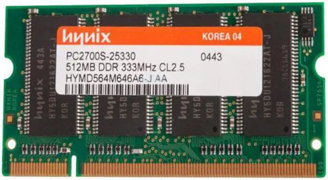 Main image of HYMD564M646A6-J HYNIX 512MB DDR 333MHZ PC2700 200-PIN NON-ECC UNBUFFERED CL2.5 SODIMM MEMORY