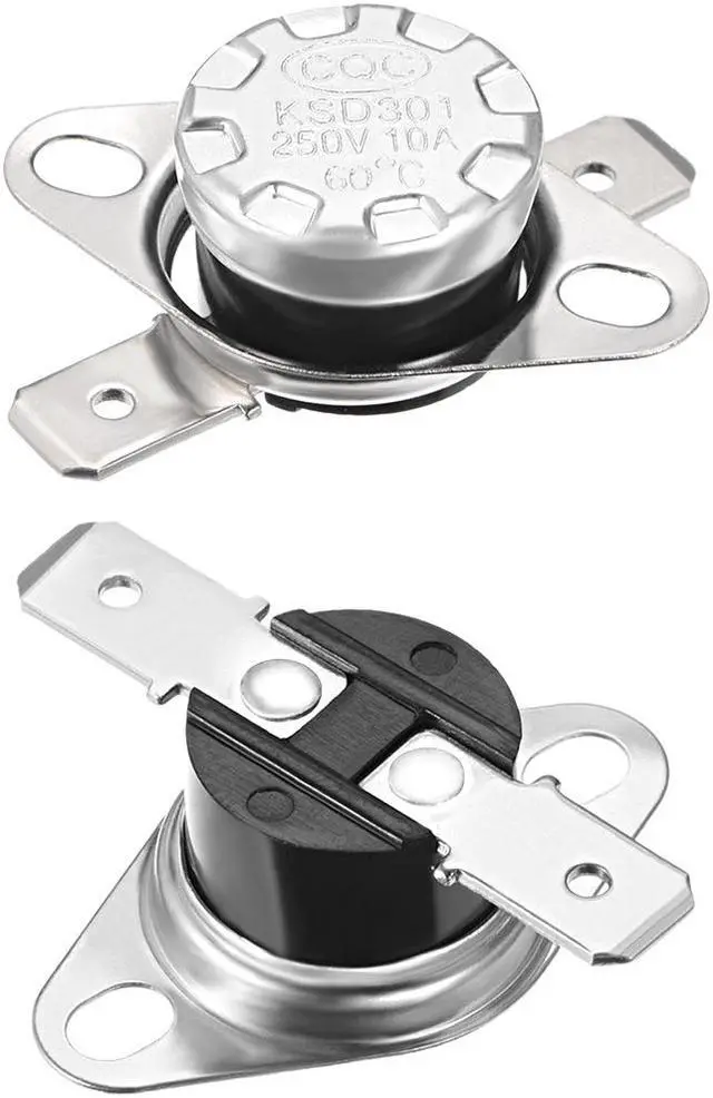 Main image of KSD301 Thermostat, Temperature Control Switch 60°C 10A Normally Closed N.C 6.3mm Pin 2pcs