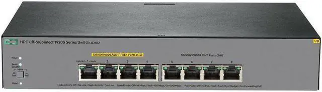 Main image of HPE OfficeConnect 1920S 8G PPoE+ 65W - Switch - L3 - Managed - 4 x 10/100/1000 (PoE+) + 4 x 10/100/1000 - desktop, rack-mountable, wall-mountable - PoE+ (65 W)