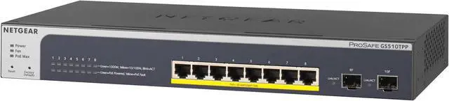Alt view image 5 of 5 - Netgear ProSafe GS510TPP 8-Port Gigabit Ethernet High-Power PoE+ Smart Switch with 2 Dedicated SFP Ports (190W), GS510TPP-100NAS