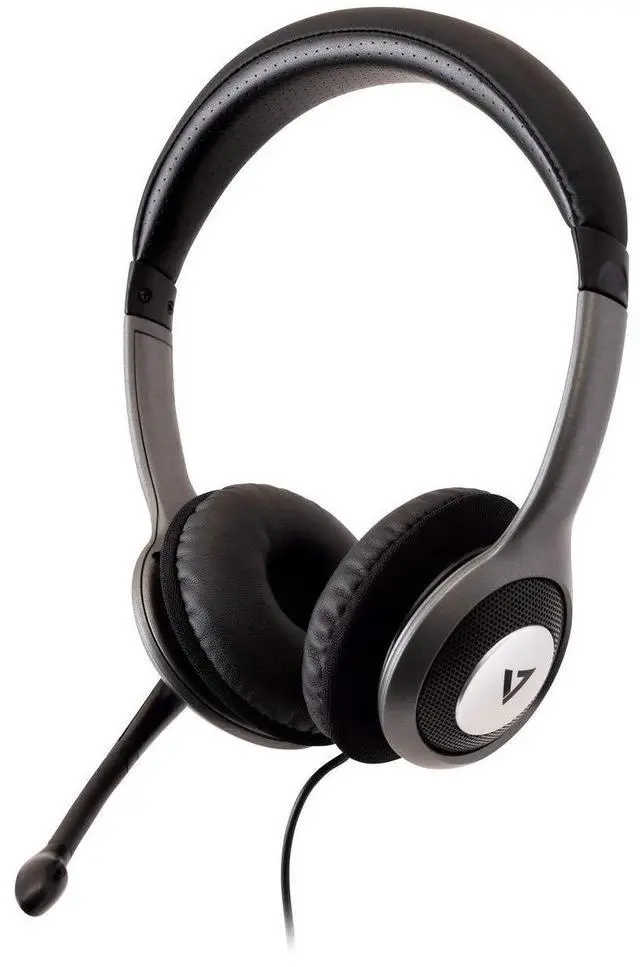 Alt view image 2 of 19 - V7 HU521 Deluxe USB Stereo Headphones with Microphone - Black & Grey