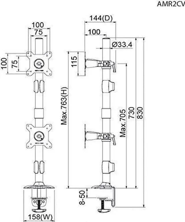 Alt view image 4 of 7 - Amer Mounts Clamp Based Vertical Dual Monitor Mount For Two 15"-24" Lcd/Led Flat Panels