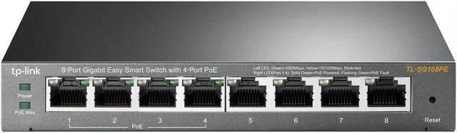 Alt view image 2 of 6 - TP-LINK (TL-SG108PE) 8-Port Gigabit POE Easy Smart Switch, 4-Port POE, Steel Case