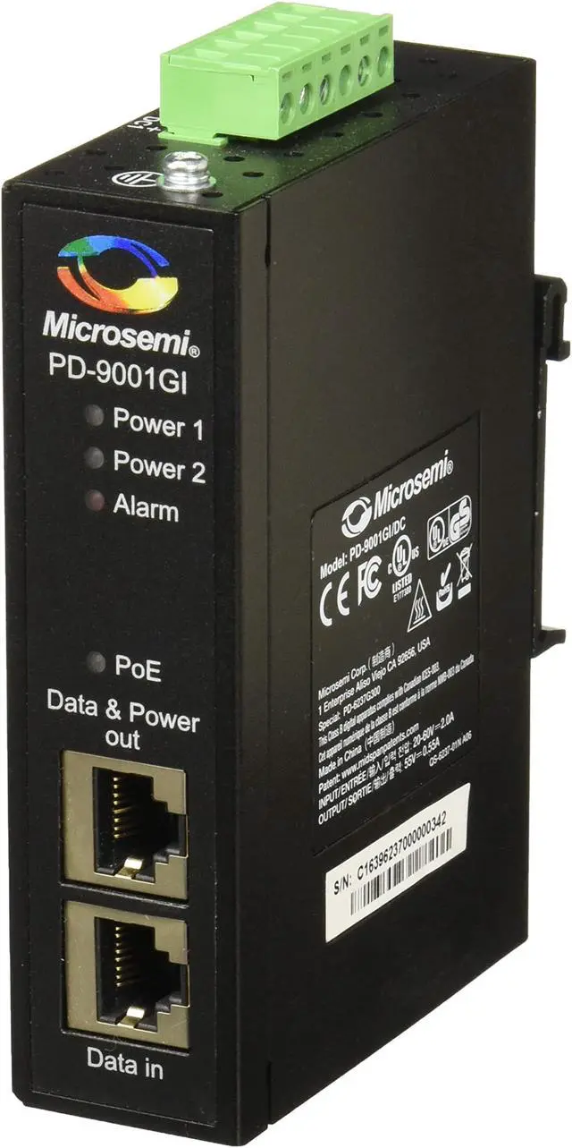 Alt view image 3 of 4 - Microchip PD-9001GI/DC - PoE injector (DIN rail mountable) - DC 20 - 60 V - 30 Watt - output connectors: 1