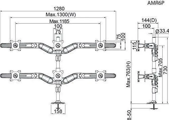 Alt view image 4 of 5 - Hex Monitor Mount Grommet Base. Supports 6 LED or LCD Monitors Supports 75mm or 100mm mounting holes