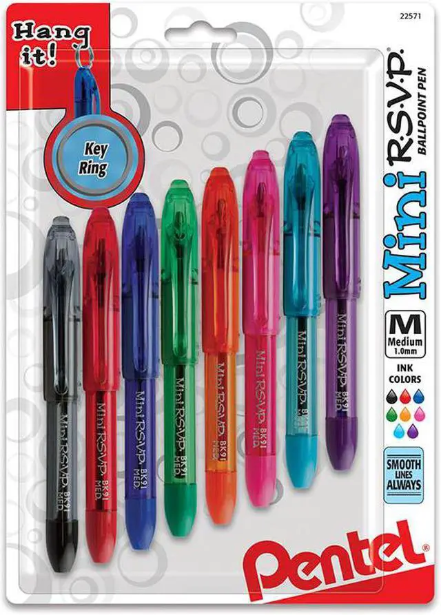 Alt view image 2 of 12 - Pentel Mini Ballpoint Pen Medium Rubber Grip Nonrefillable 8/PK Ast BK91MNBP8M