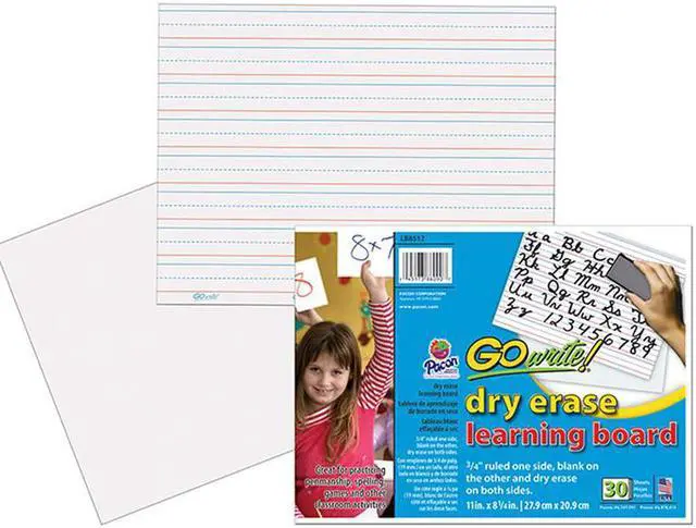 Alt view image 6 of 11 - GoWrite!® Dry Erase Learning Board - Dry-erase, Two-Sided, 3/4" Rule/Plain - 11" Width x 8.25" Height - White Surface - Rectangle - No - 30 / Pack