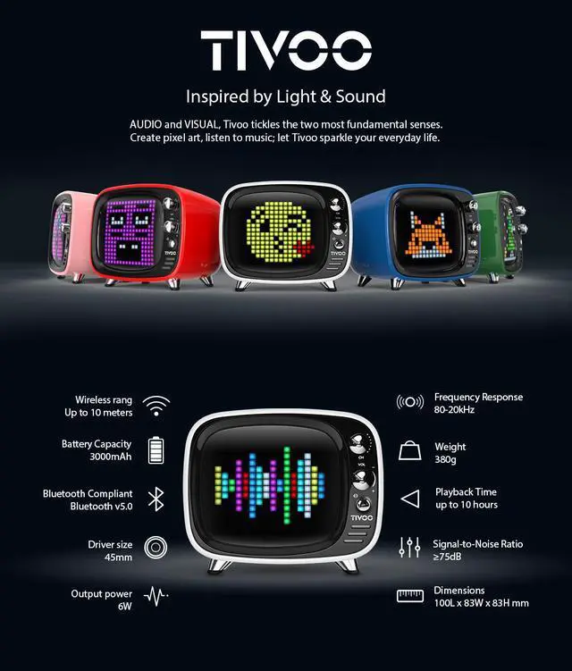 Alt view image 2 of 6 - Divoom Tivoo Portable Bluetooth Speaker LED Clock Smart Alarm Clock Desktop with App Compatible for IOS Android Xiaomi (White)