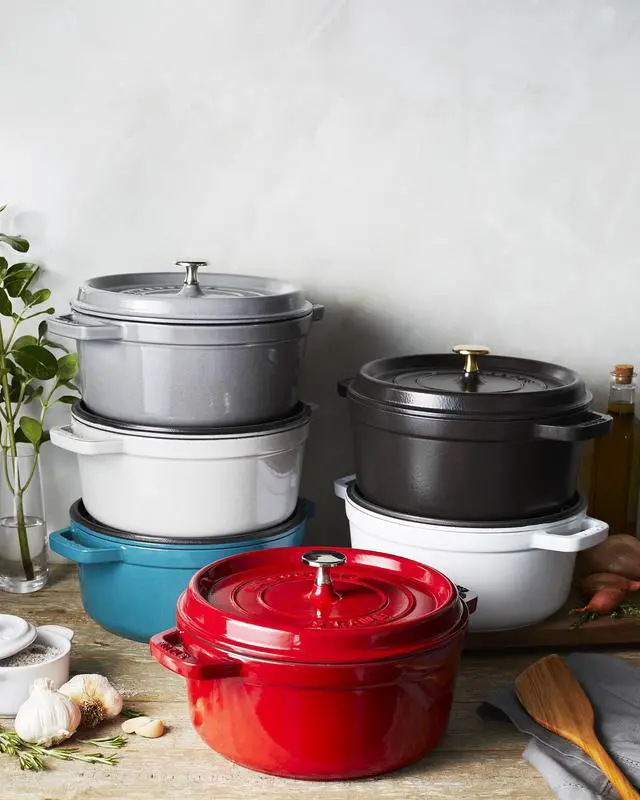 Alt view image 7 of 7 - Staub Cast Iron Round Cocotte, Dutch Oven, 4-quart, serves 3-4, Made in France, White Truffle