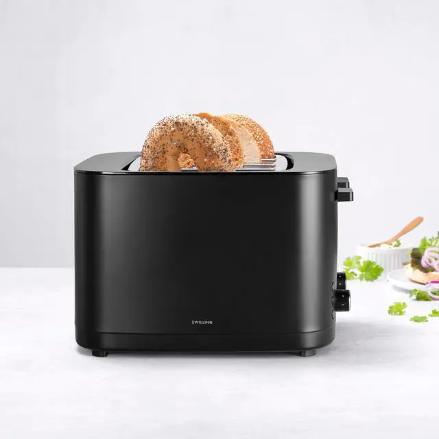 Alt view image 5 of 7 - ZWILLING Enfinigy, 2-Slice Toaster, Extra Wide 1.5" Slots for Bagels and Toast, Black