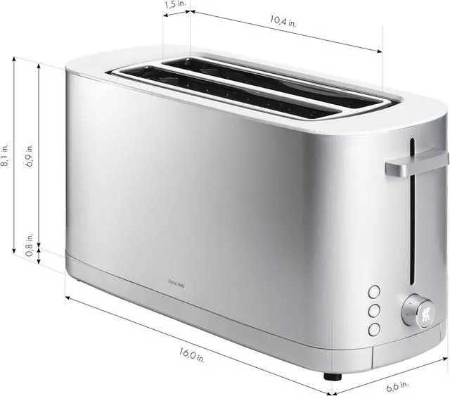 Alt view image 3 of 5 - ZWILLING Enfinigy, 4-Slice Long Slot Toaster, Extra Wide 1.5" Slot for Bagels and Toast, Silver