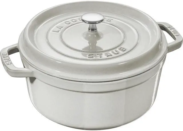 Main image of Staub Cast Iron Round Cocotte, Dutch Oven, 4-quart, serves 3-4, Made in France, White Truffle
