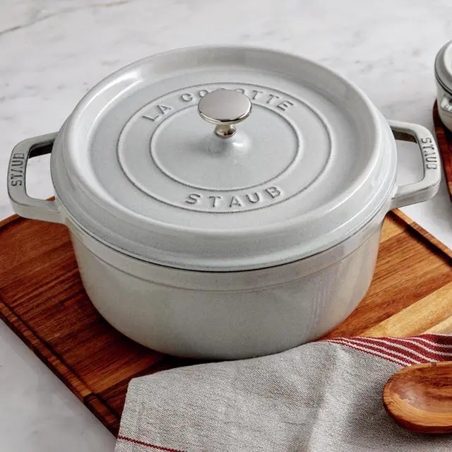 Alt view image 2 of 7 - Staub Cast Iron Round Cocotte, Dutch Oven, 4-quart, serves 3-4, Made in France, White Truffle