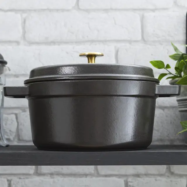 Alt view image 3 of 8 - Staub Cast Iron Round Cocotte, Dutch Oven, 4-quart, serves 3-4, Made in France, Matte Black