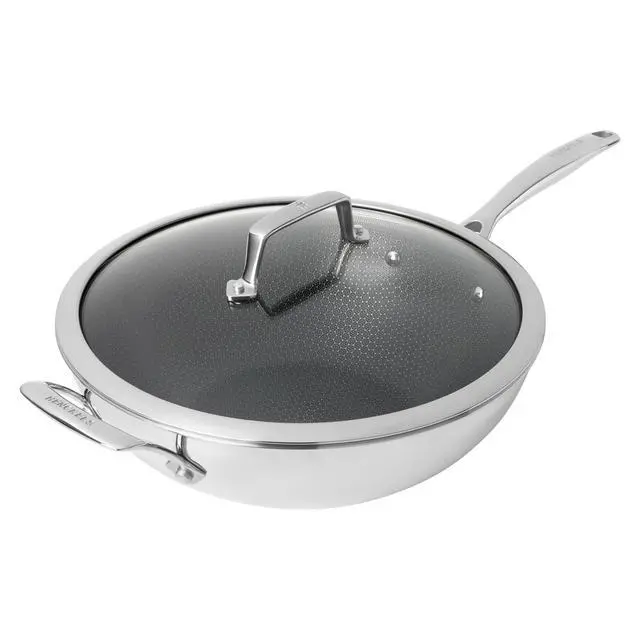 Alt view image 3 of 6 - Henckels Paradigm Ceramic 12-inch Stainless Steel Dual Performance Wok with Lid