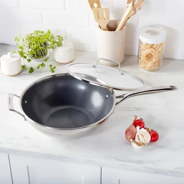 Alt view image 5 of 6 - Henckels Paradigm Ceramic 12-inch Stainless Steel Dual Performance Wok with Lid