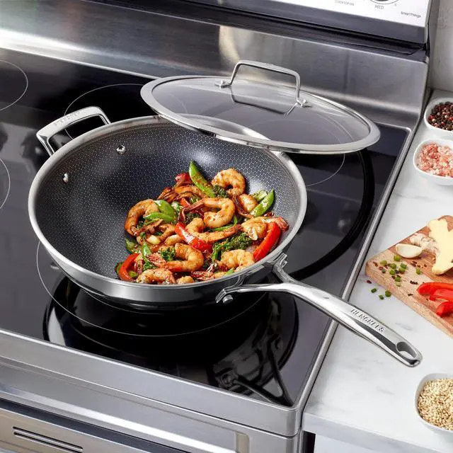 Alt view image 6 of 6 - Henckels Paradigm Ceramic 12-inch Stainless Steel Dual Performance Wok with Lid