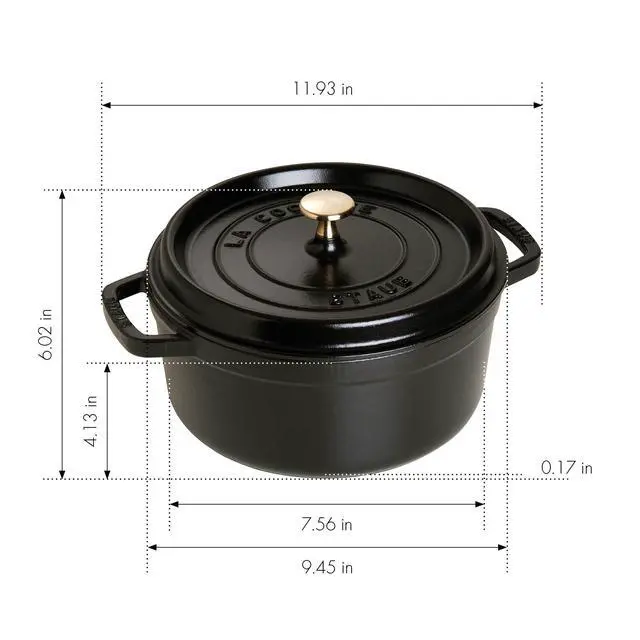 Alt view image 3 of 7 - Staub Cast Iron Round Cocotte, Dutch Oven, 4-quart, serves 3-4, Made in France, Matte Black
