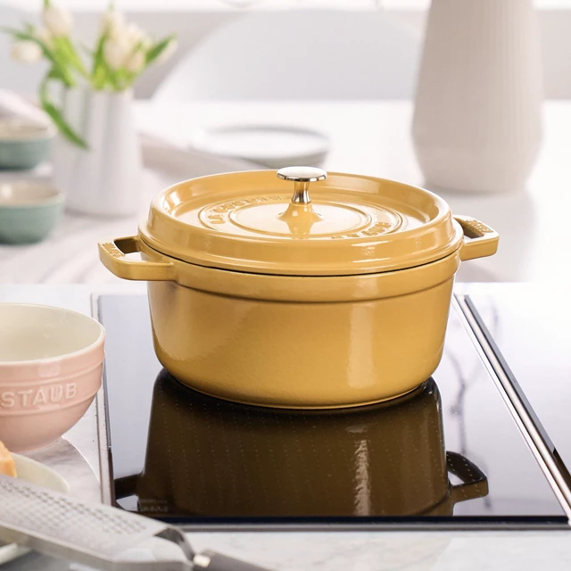 Alt view image 2 of 7 - Staub Cast Iron Round Dutch Oven, Made in France, 4-qt, Citron