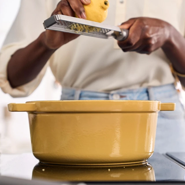 Alt view image 5 of 7 - Staub Cast Iron Round Dutch Oven, Made in France, 4-qt, Citron