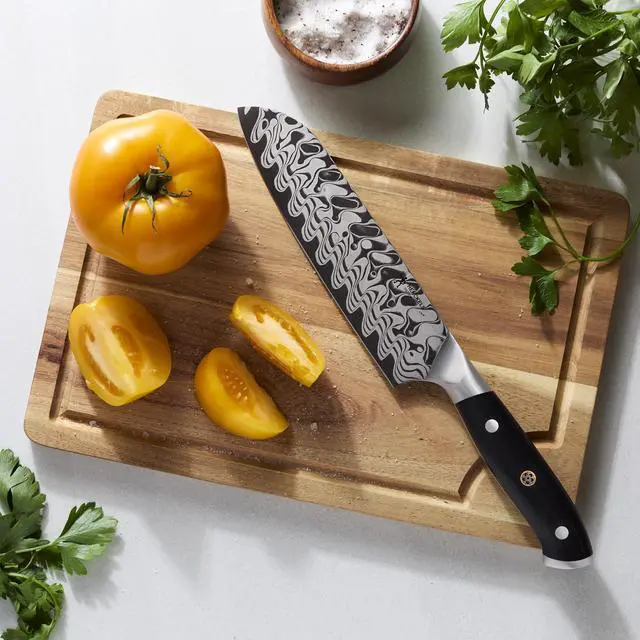 Alt view image 2 of 5 - Henckels Compass Damascus 7-inch Santoku Knife