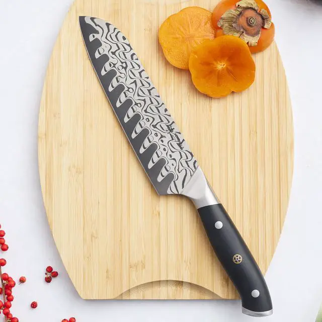 Alt view image 5 of 5 - Henckels Compass Damascus 7-inch Santoku Knife