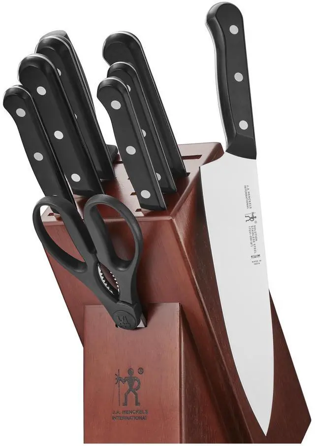 Main image of Henckels Solution 10-pc Knife block set, Chef Knife, Paring Knife, Utility Knife, Bread Knife, Black, Stainless Steel