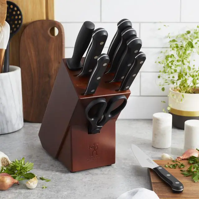 Alt view image 3 of 6 - Henckels Solution 10-pc Knife block set, Chef Knife, Paring Knife, Utility Knife, Bread Knife, Black, Stainless Steel