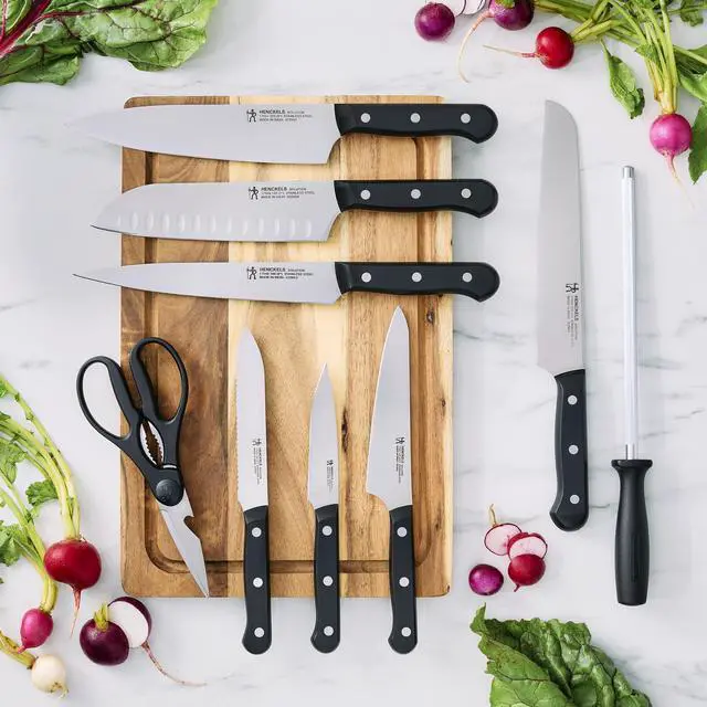 Alt view image 4 of 6 - Henckels Solution 10-pc Knife block set, Chef Knife, Paring Knife, Utility Knife, Bread Knife, Black, Stainless Steel