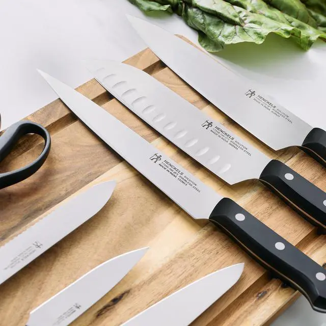 Alt view image 6 of 6 - Henckels Solution 10-pc Knife block set, Chef Knife, Paring Knife, Utility Knife, Bread Knife, Black, Stainless Steel