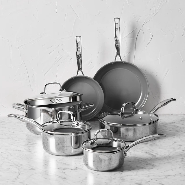 Alt view image 2 of 4 - Henckels Clad H3 10-pc Stainless Steel Ceramic Nonstick Cookware Set