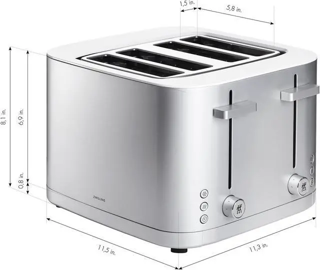 Alt view image 2 of 7 - ZWILLING Enfinigy 4-Slice Toaster, Extra Wide 1.5" Slots for Bagels and Toast, Silver