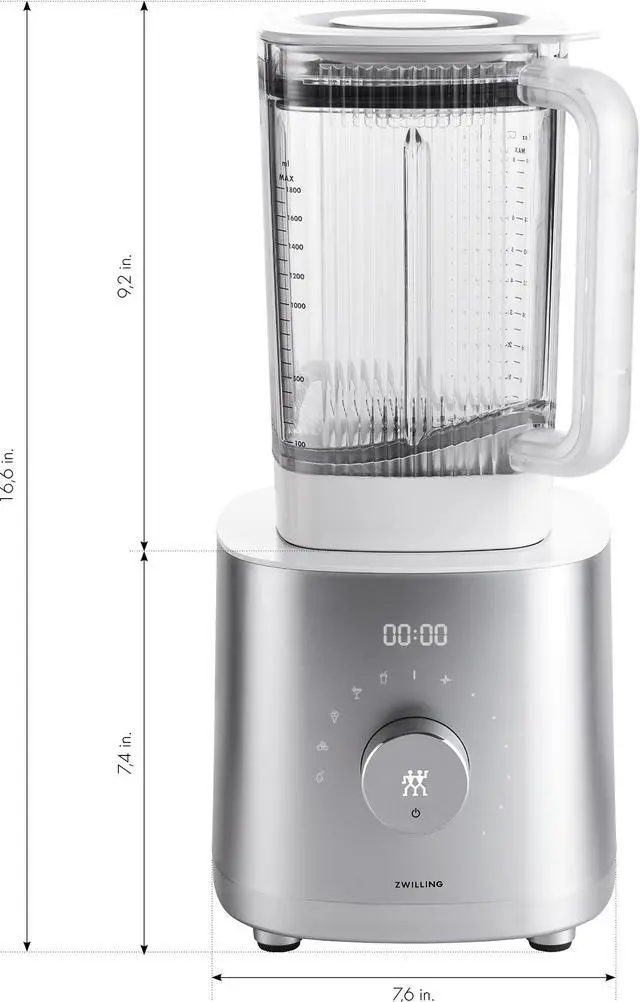 Alt view image 3 of 7 - ZWILLING Enfinigy 64-oz. Countertop Power Blender, Smoothie Blender, Crush Ice, Frozen Desserts, Silver
