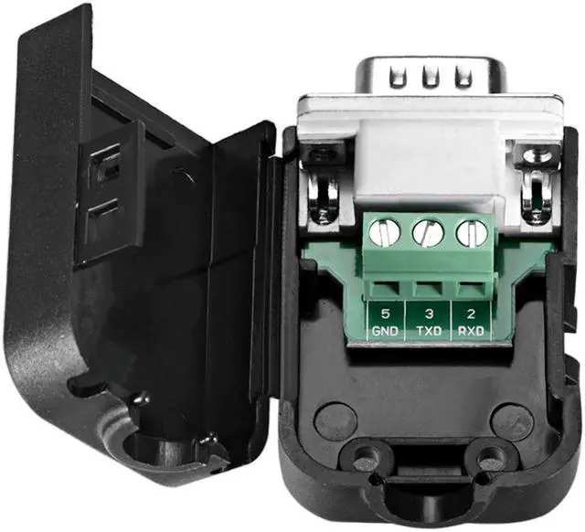 Alt view image 3 of 3 - D-sub DB9 Breakout Board Connector with Case 9 Pin 2 Row Male Port Solderless Terminal Block Adapter with Thumb Screws