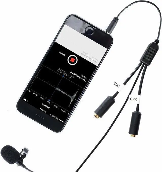 Alt view image 4 of 4 - Movo Executive Lavalier Clip-on Interview Microphone with Secondary Mic & Headphone Monitoring Input for Apple iPhone, iPad, Samsung, Android Smartphones/Tablets