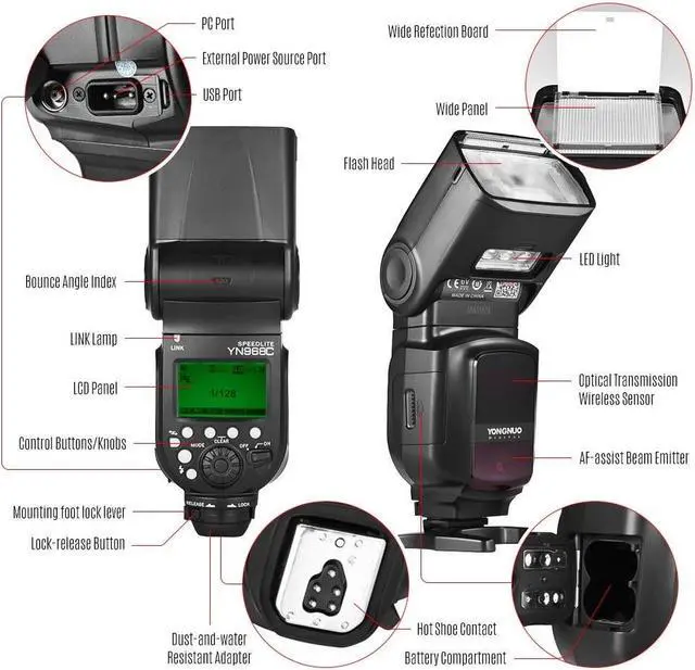 Alt view image 4 of 7 - YONGNUO YN968C Wireless TTL Flash Speedlite 1/8000s HSS Built-in LED Light 5600K for Canon DSLR Cameras Compatible with YN622C YN560 Wireless System