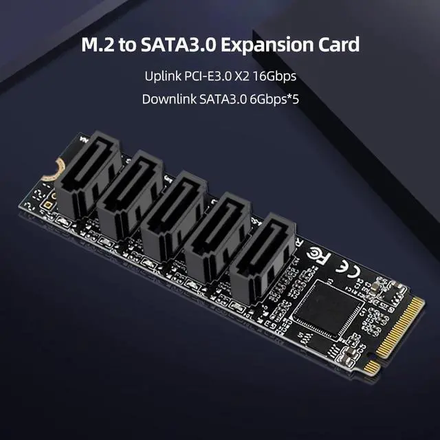 Alt view image 4 of 7 - Riser Card M.2 Key JMB585 For NVME Converter With SATAIII SATA 3.0 Cable M.2 PCIe 3.0 To 5 Ports SATA III 6G SSD Adapter Card