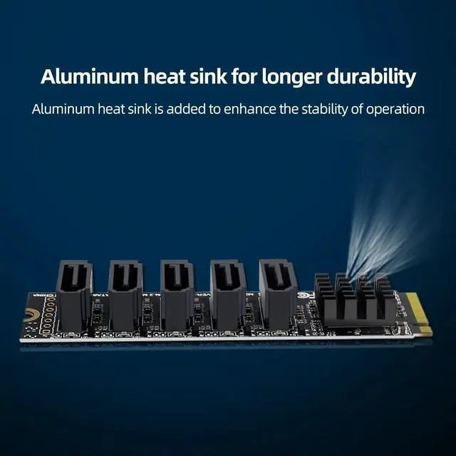 Alt view image 5 of 7 - Riser Card M.2 Key JMB585 For NVME Converter With SATAIII SATA 3.0 Cable M.2 PCIe 3.0 To 5 Ports SATA III 6G SSD Adapter Card