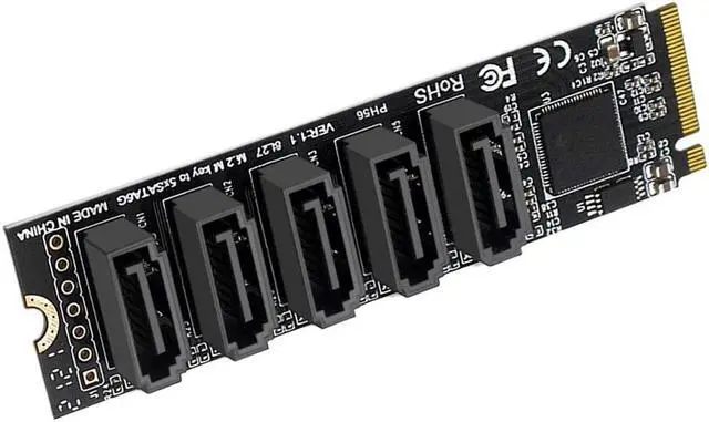 Alt view image 7 of 7 - Riser Card M.2 Key JMB585 For NVME Converter With SATAIII SATA 3.0 Cable M.2 PCIe 3.0 To 5 Ports SATA III 6G SSD Adapter Card