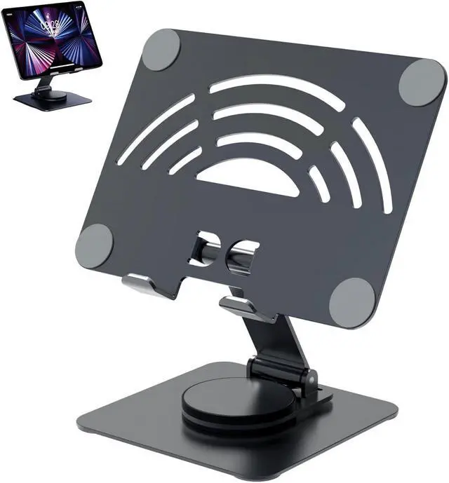 Main image of Physowell Tablet Holder,iPad Stand, 360 Rotating Base,Foldable Adjustable Tablet Stand,aluminum alloy metal Tablet Stand for Desk, Compatible with iPad Pro Air Mini 4 to 12.9-inch Tablet Grey