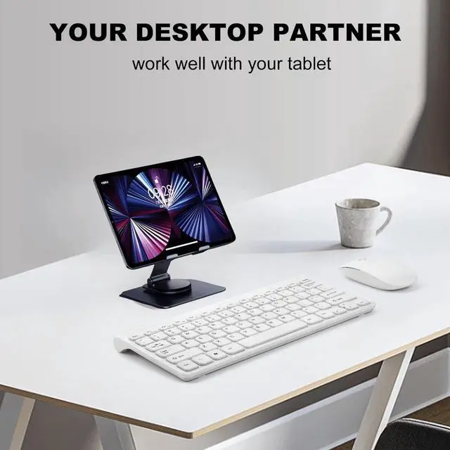 Alt view image 2 of 7 - Physowell Tablet Holder,iPad Stand, 360 Rotating Base,Foldable Adjustable Tablet Stand,aluminum alloy metal Tablet Stand for Desk, Compatible with iPad Pro Air Mini 4 to 12.9-inch Tablet Grey