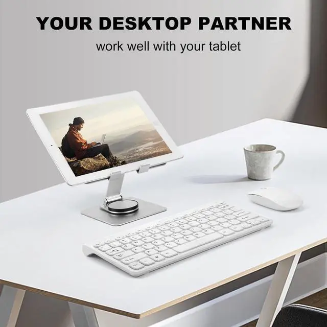 Alt view image 2 of 7 - Physowell Tablet Holder,iPad Stand, 360 Rotating Base,Foldable Adjustable Tablet Stand,aluminum alloy metal Tablet Stand for Desk, Compatible with iPad Pro Air Mini 4 to 12.9-inch Tablet Silver