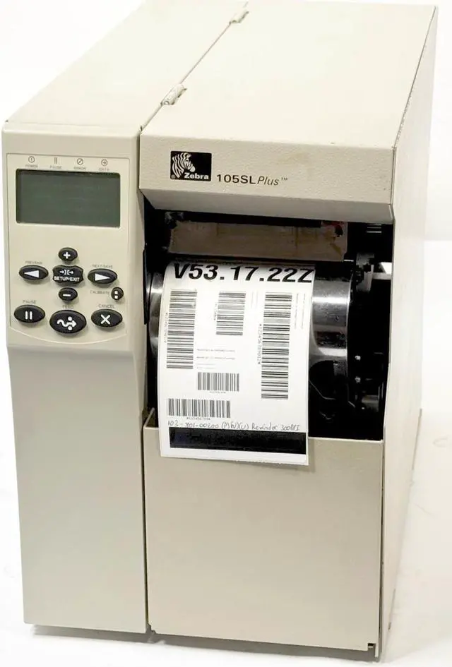 Main image of Zebra 105SL Plus 103-801-00200 Thermal Barcode Label Printer Parallel USB Network Rewinder 300dpi